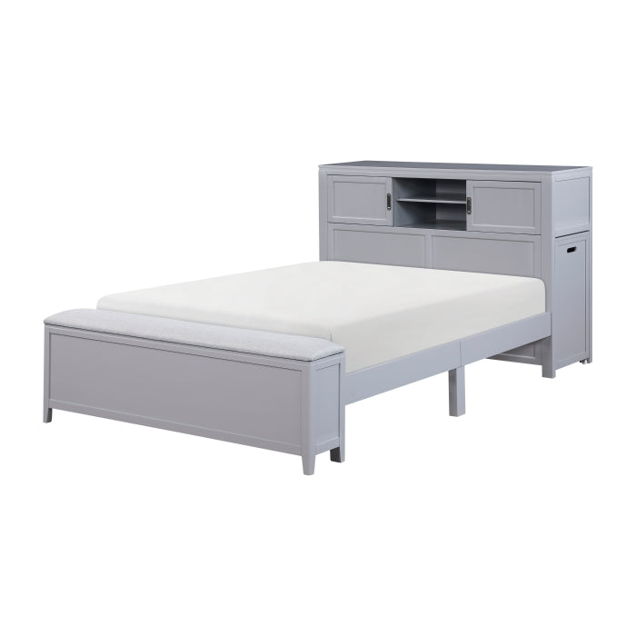Homelegance - Sloane Full Bookcase Bed with Hidden Desk, Stool and Storage Bench in Gray - B2024GYBCF-1 - GreatFurnitureDeal