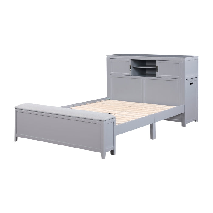 Homelegance - Sloane Full Bookcase Bed with Hidden Desk, Stool and Storage Bench in Gray - B2024GYBCF-1