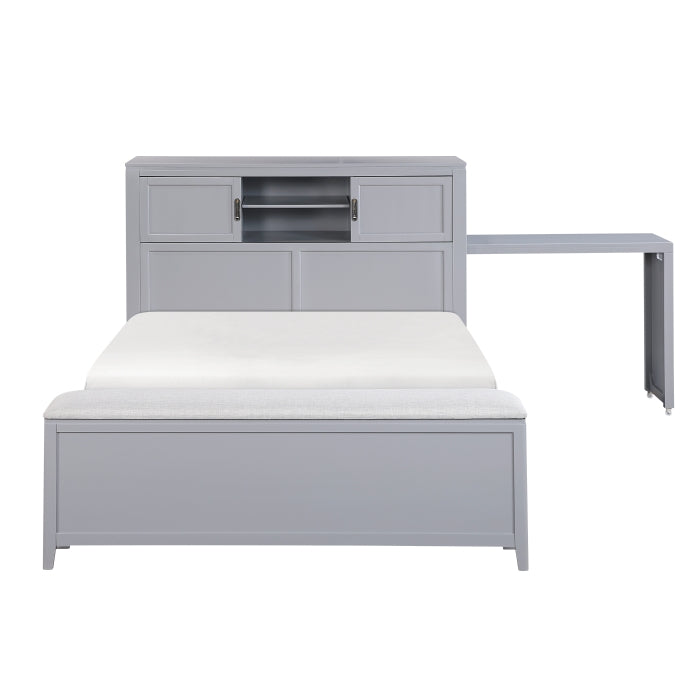 Homelegance - Sloane Full Bookcase Bed with Hidden Desk, Stool and Storage Bench in Gray - B2024GYBCF-1