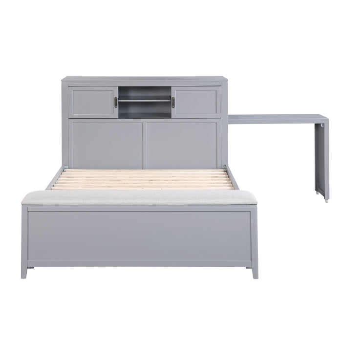 Homelegance - Sloane Full Bookcase Bed with Hidden Desk, Stool and Storage Bench in Gray - B2024GYBCF-1
