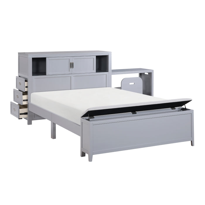 Homelegance - Sloane Full Bookcase Bed with Hidden Desk, Stool and Storage Bench in Gray - B2024GYBCF-1