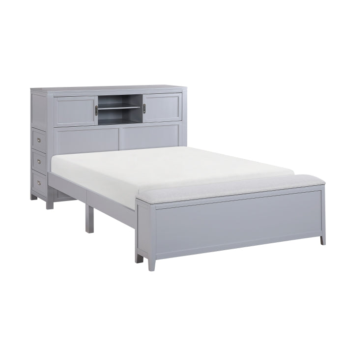 Homelegance - Sloane Full Bookcase Bed with Hidden Desk, Stool and Storage Bench in Gray - B2024GYBCF-1