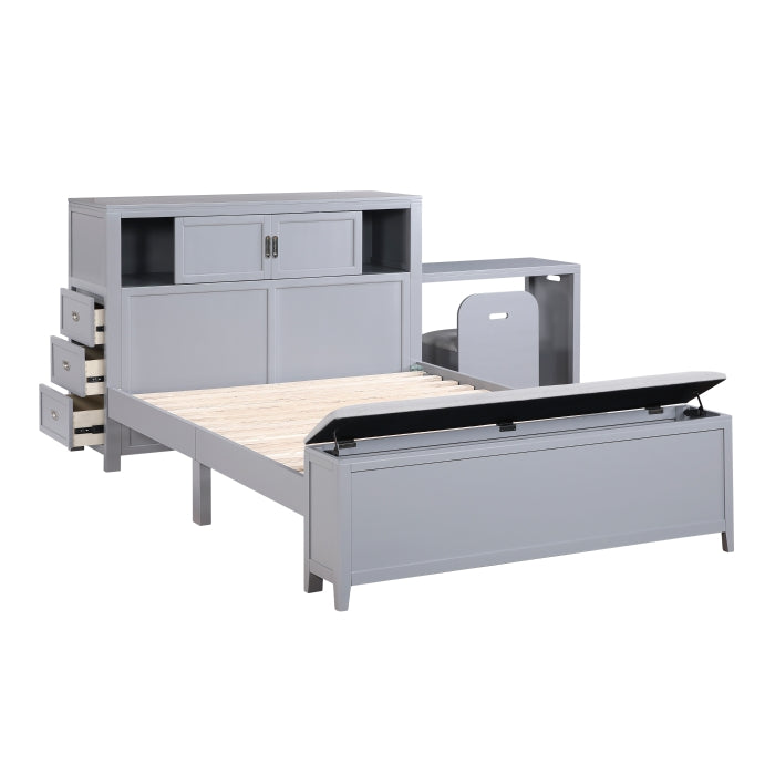 Homelegance - Sloane Full Bookcase Bed with Hidden Desk, Stool and Storage Bench in Gray - B2024GYBCF-1