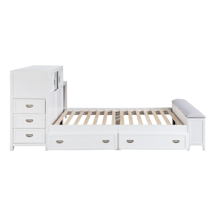 Homelegance - Sloane Full Bookcase Bed with Hidden Desk, Stool and Storage Bench in White - B2024WHBCF-1 - GreatFurnitureDeal