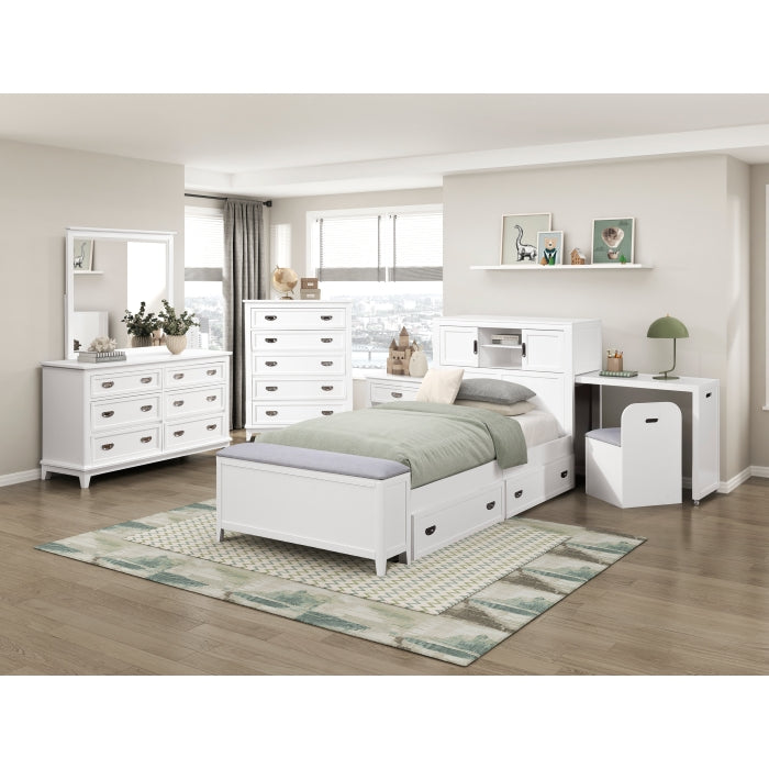 Homelegance - Sloane Twin Bookcase Bed with Hidden Desk, Stool and Storage Bench in White - B2024WHBC-1 - GreatFurnitureDeal