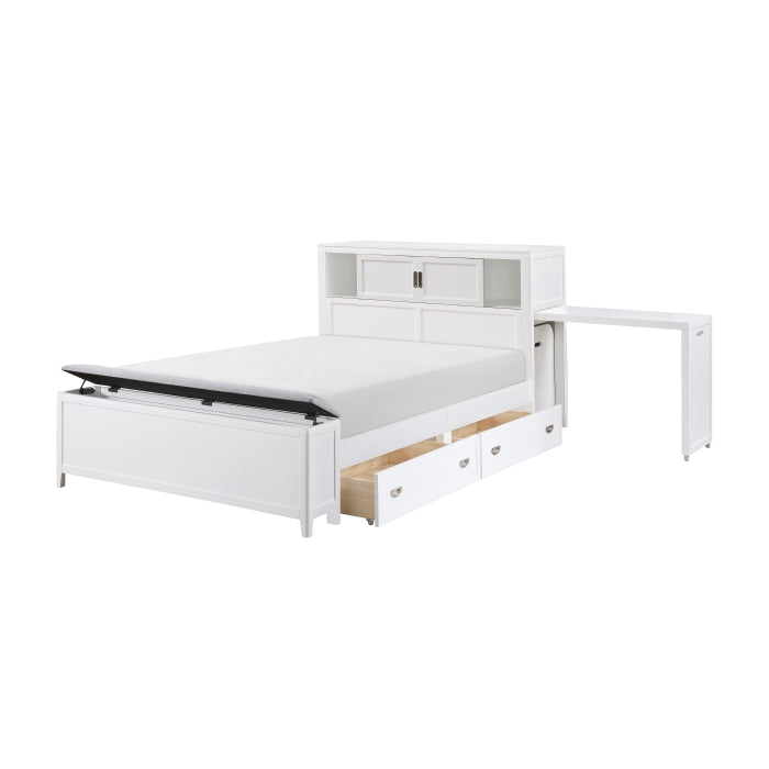 Homelegance - Sloane Full Bookcase Bed with Hidden Desk, Stool and Storage Bench in White - B2024WHBCF-1 - GreatFurnitureDeal