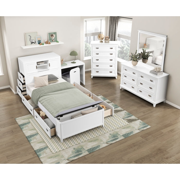 Homelegance - Sloane Twin Bookcase Bed with Hidden Desk, Stool and Storage Bench in White - B2024WHBC-1 - GreatFurnitureDeal