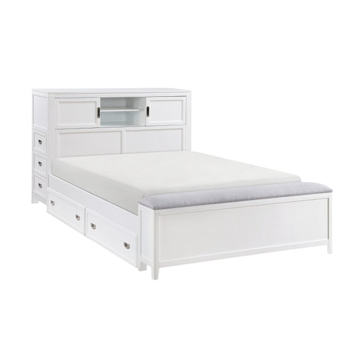 Homelegance - Sloane Full Bookcase Bed with Hidden Desk, Stool and Storage Bench in White - B2024WHBCF-1 - GreatFurnitureDeal