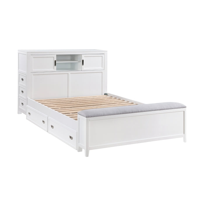 Homelegance - Sloane Full Bookcase Bed with Hidden Desk, Stool and Storage Bench in White - B2024WHBCF-1 - GreatFurnitureDeal