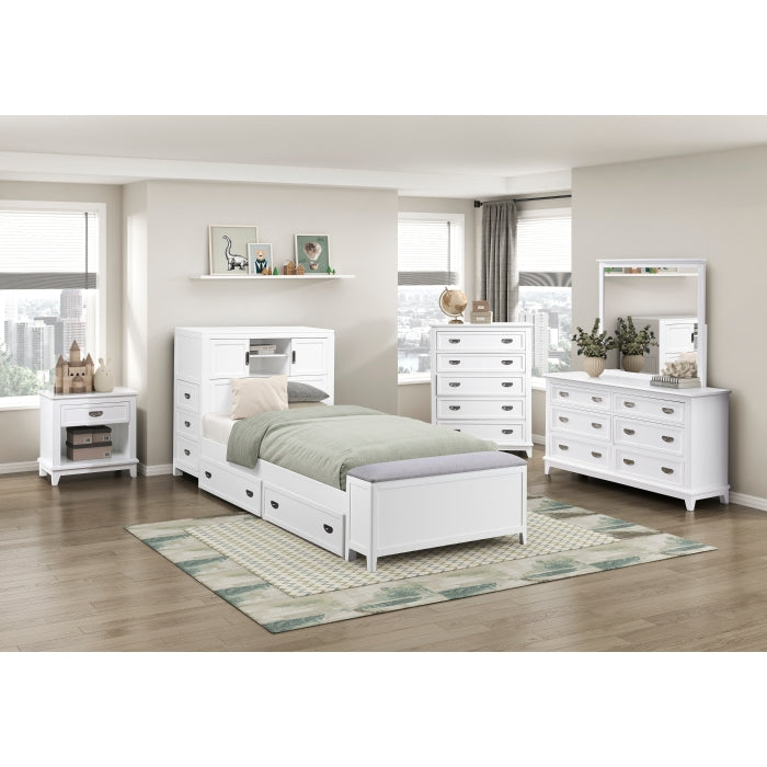 Homelegance - Sloane Twin Bookcase Bed with Hidden Desk, Stool and Storage Bench in White - B2024WHBC-1 - GreatFurnitureDeal