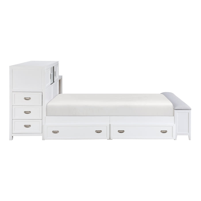 Homelegance - Sloane Full Bookcase Bed with Hidden Desk, Stool and Storage Bench in White - B2024WHBCF-1 - GreatFurnitureDeal