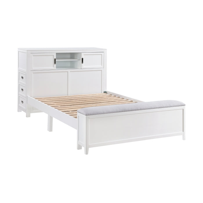 Homelegance - Sloane Full Bookcase Bed with Hidden Desk, Stool and Storage Bench in White - B2024WHBCF-1 - GreatFurnitureDeal