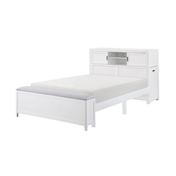 Homelegance - Sloane Full Bookcase Bed with Hidden Desk, Stool and Storage Bench in White - B2024WHBCF-1 - GreatFurnitureDeal
