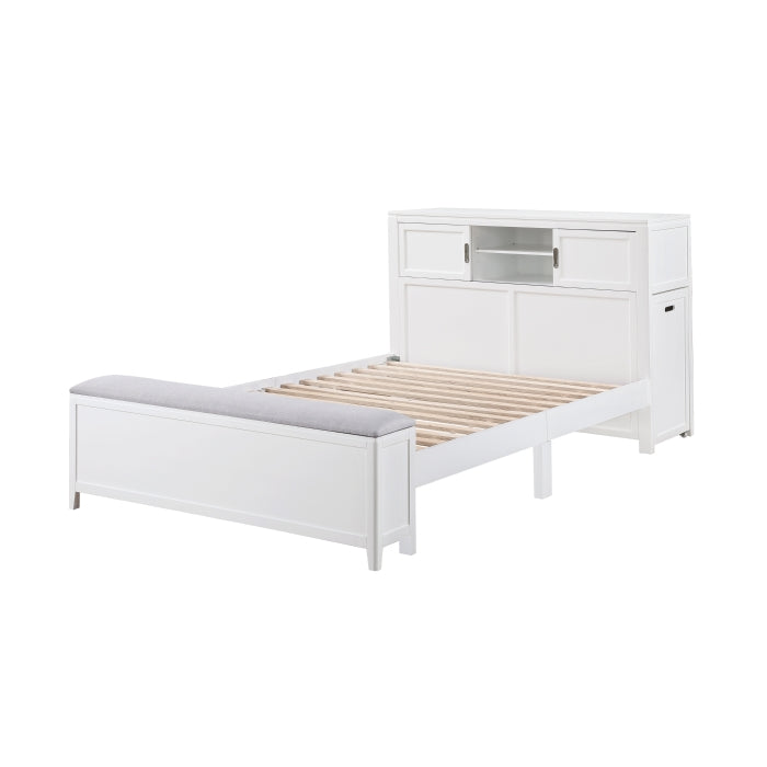 Homelegance - Sloane Full Bookcase Bed with Hidden Desk, Stool and Storage Bench in White - B2024WHBCF-1 - GreatFurnitureDeal