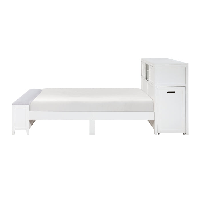 Homelegance - Sloane Full Bookcase Bed with Hidden Desk, Stool and Storage Bench in White - B2024WHBCF-1 - GreatFurnitureDeal