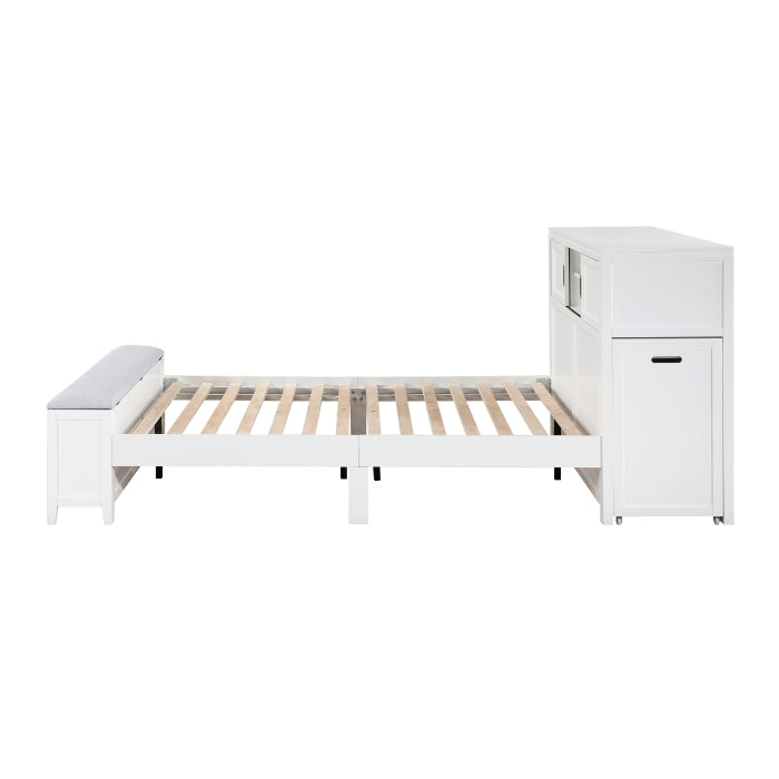 Homelegance - Sloane Full Bookcase Bed with Hidden Desk, Stool and Storage Bench in White - B2024WHBCF-1 - GreatFurnitureDeal