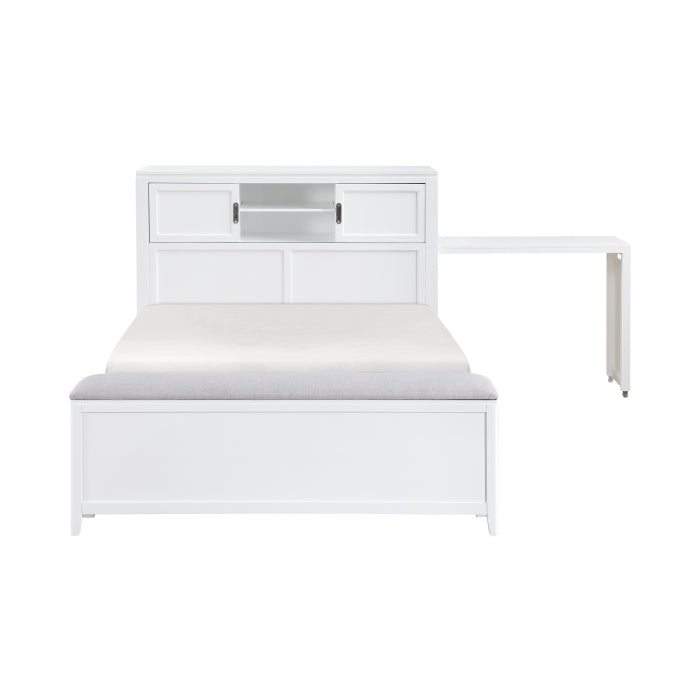Homelegance - Sloane Full Bookcase Bed with Hidden Desk, Stool and Storage Bench in White - B2024WHBCF-1 - GreatFurnitureDeal