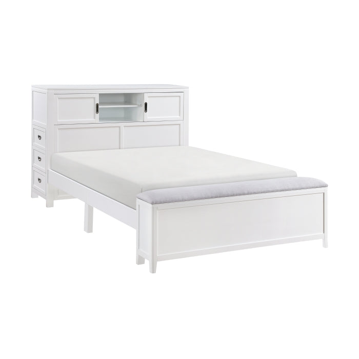 Homelegance - Sloane Full Bookcase Bed with Hidden Desk, Stool and Storage Bench in White - B2024WHBCF-1 - GreatFurnitureDeal