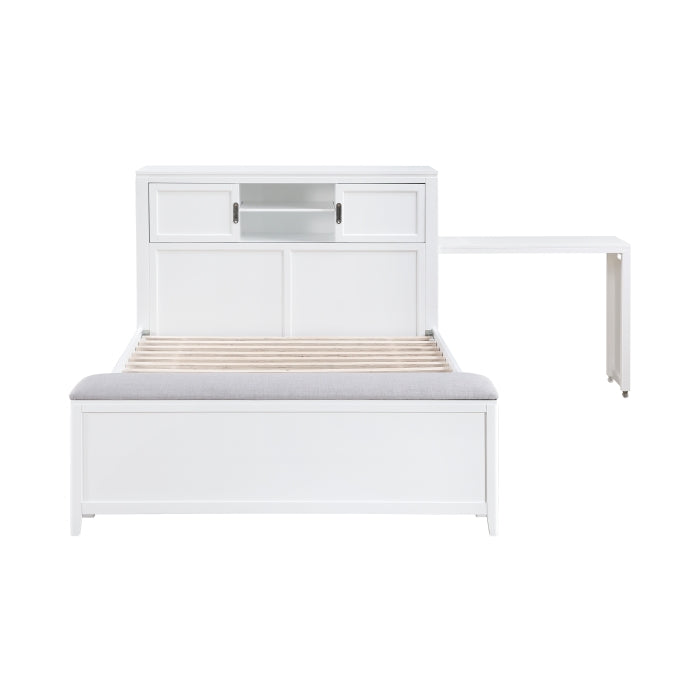 Homelegance - Sloane Full Bookcase Bed with Hidden Desk, Stool and Storage Bench in White - B2024WHBCF-1 - GreatFurnitureDeal