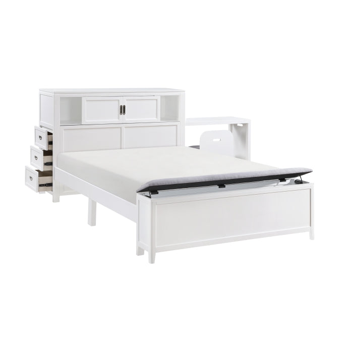 Homelegance - Sloane Full Bookcase Bed with Hidden Desk, Stool and Storage Bench in White - B2024WHBCF-1 - GreatFurnitureDeal