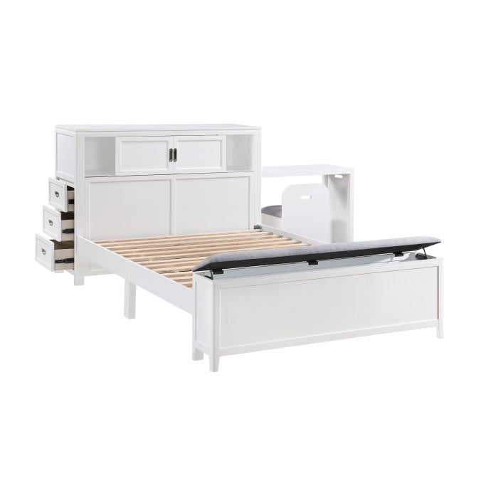 Homelegance - Sloane Full Bookcase Bed with Hidden Desk, Stool and Storage Bench in White - B2024WHBCF-1 - GreatFurnitureDeal
