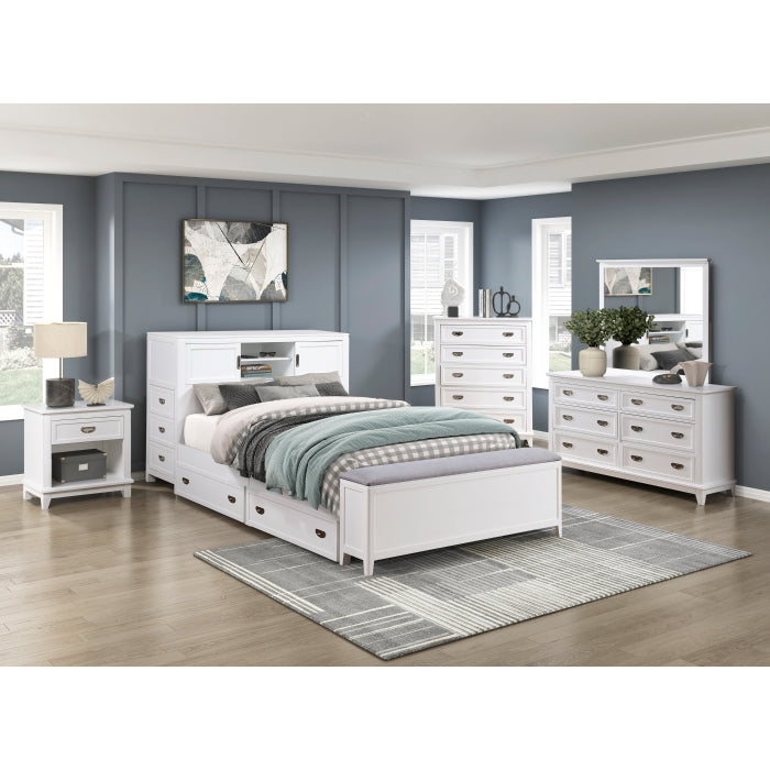 Homelegance - Sloane Full Bookcase Bed with Hidden Desk, Stool and Storage Bench in White - B2024WHBCF-1 - GreatFurnitureDeal