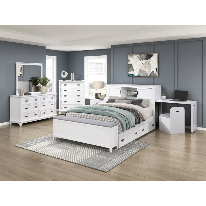 Homelegance - Sloane Full Bookcase Bed with Hidden Desk, Stool and Storage Bench in White - B2024WHBCF-1 - GreatFurnitureDeal