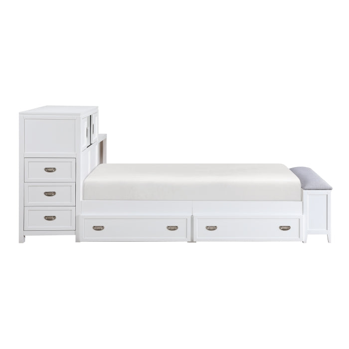 Homelegance - Sloane Twin Bookcase Bed with Hidden Desk, Stool and Storage Bench in White - B2024WHBC-1 - GreatFurnitureDeal