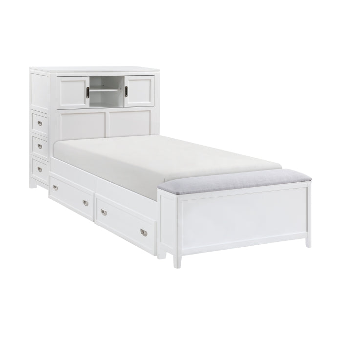 Homelegance - Sloane Twin Bookcase Bed with Hidden Desk, Stool and Storage Bench in White - B2024WHBC-1
