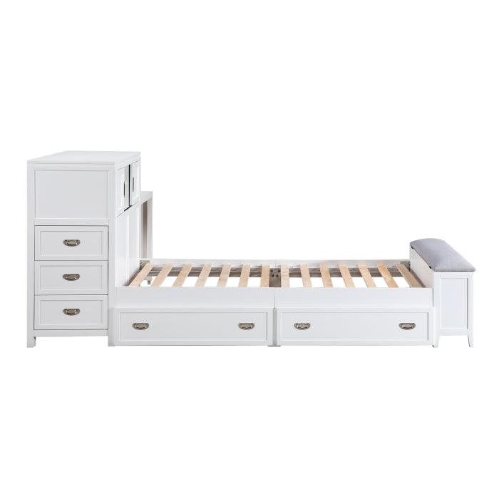 Homelegance - Sloane Twin Bookcase Bed with Hidden Desk, Stool and Storage Bench in White - B2024WHBC-1 - GreatFurnitureDeal
