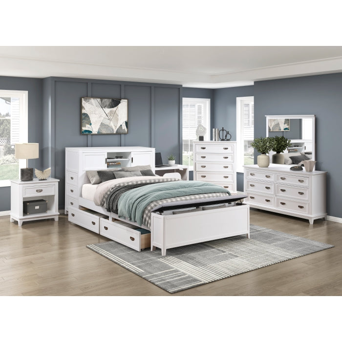 Homelegance - Sloane Full Bookcase Bed with Hidden Desk, Stool and Storage Bench in White - B2024WHBCF-1 - GreatFurnitureDeal