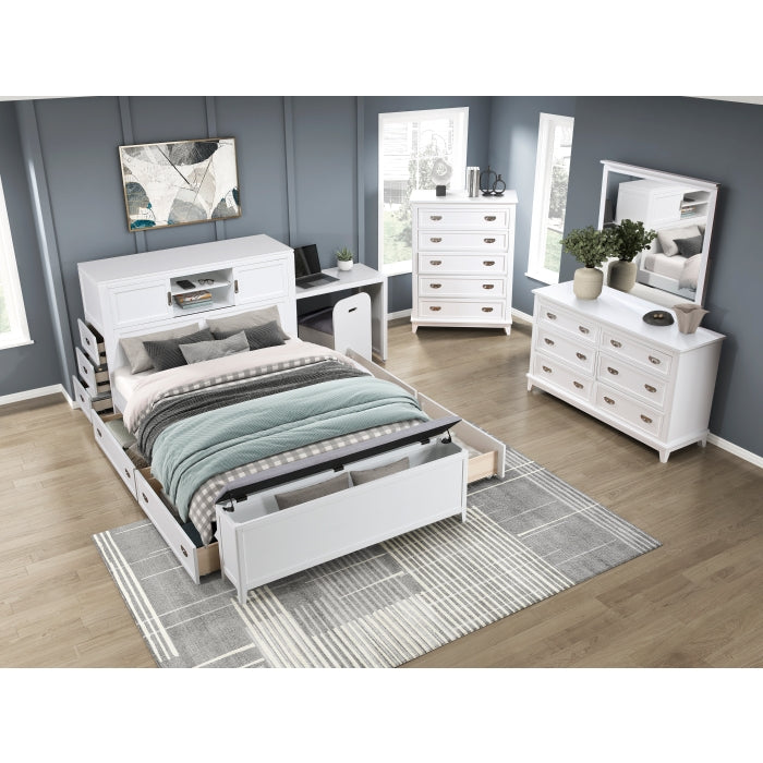 Homelegance - Sloane Full Bookcase Bed with Hidden Desk, Stool and Storage Bench in White - B2024WHBCF-1