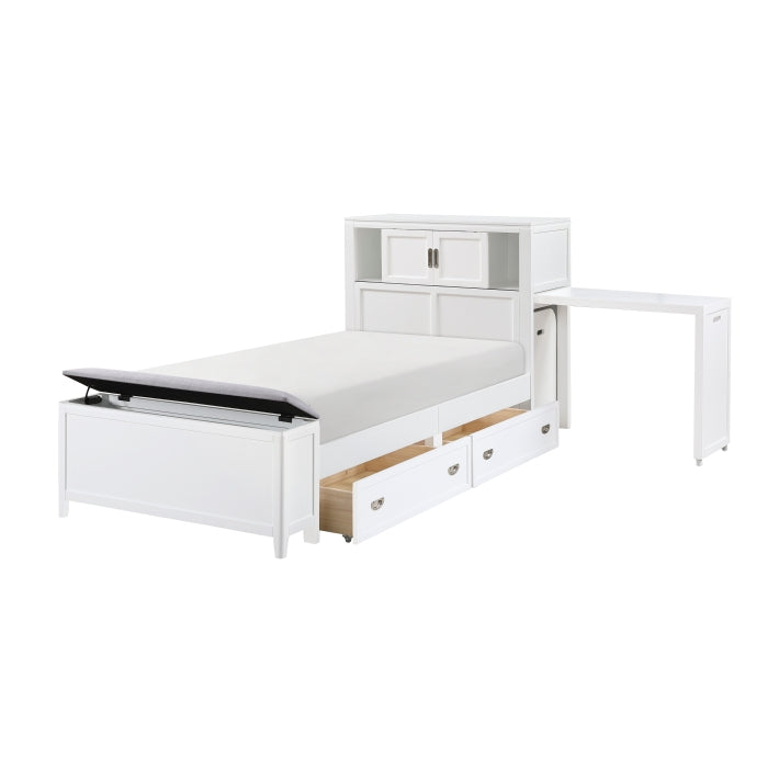 Homelegance - Sloane Twin Bookcase Bed with Hidden Desk, Stool and Storage Bench in White - B2024WHBC-1 - GreatFurnitureDeal