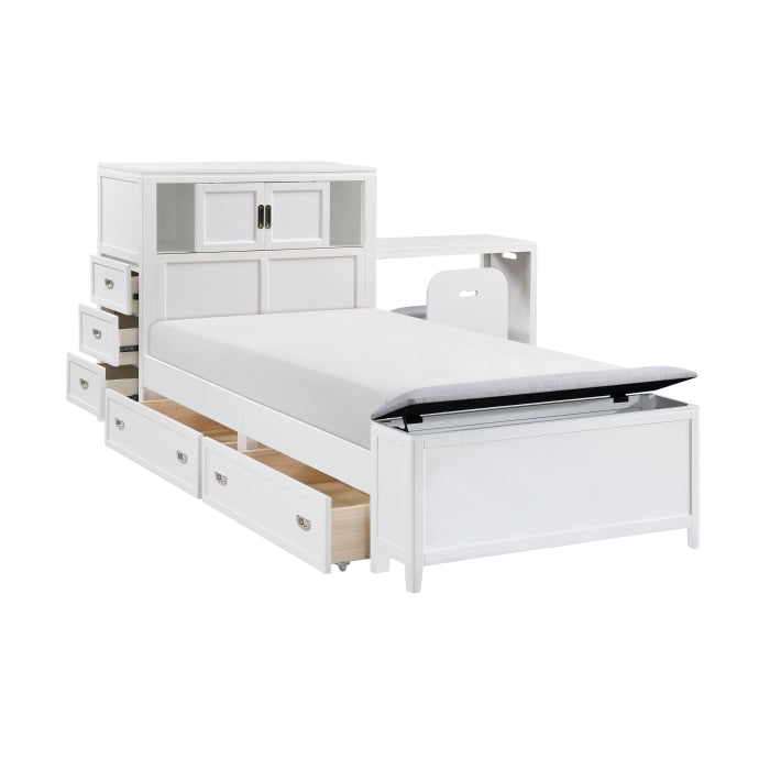 Homelegance - Sloane Twin Bookcase Bed with Hidden Desk, Stool and Storage Bench in White - B2024WHBC-1 - GreatFurnitureDeal