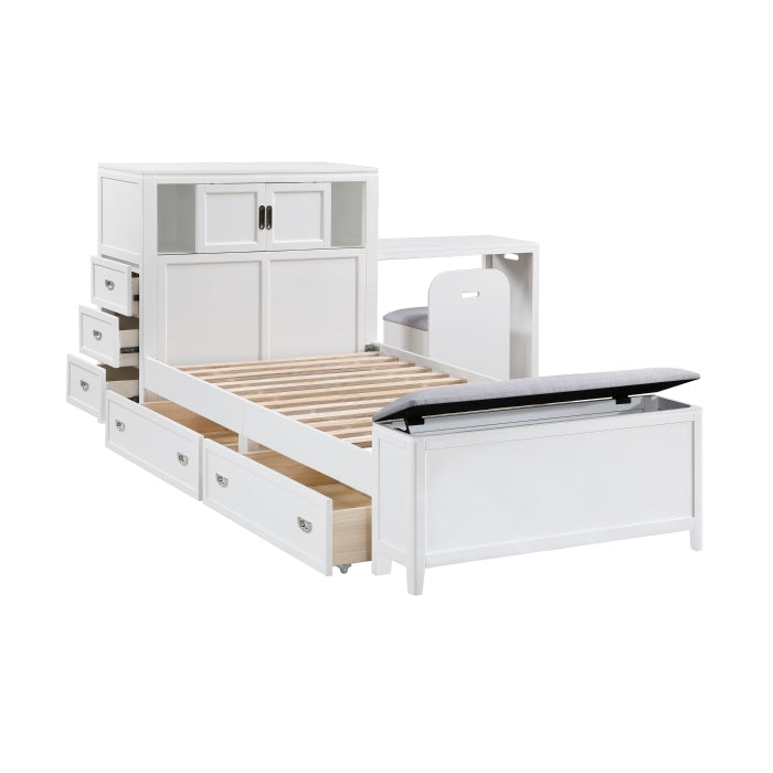 Homelegance - Sloane Twin Bookcase Bed with Hidden Desk, Stool and Storage Bench in White - B2024WHBC-1 - GreatFurnitureDeal