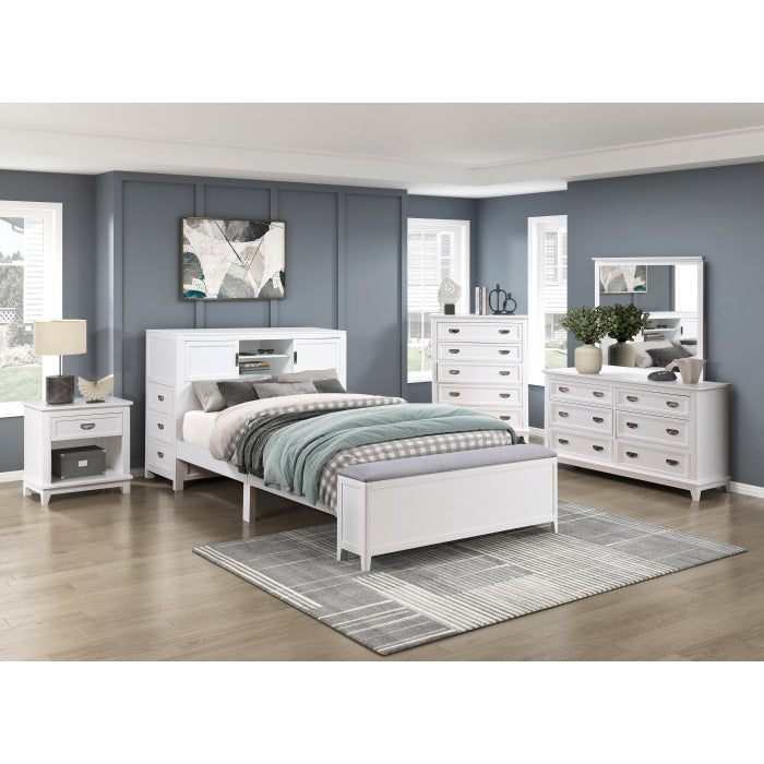 Homelegance - Sloane Full Bookcase Bed with Hidden Desk, Stool and Storage Bench in White - B2024WHBCF-1