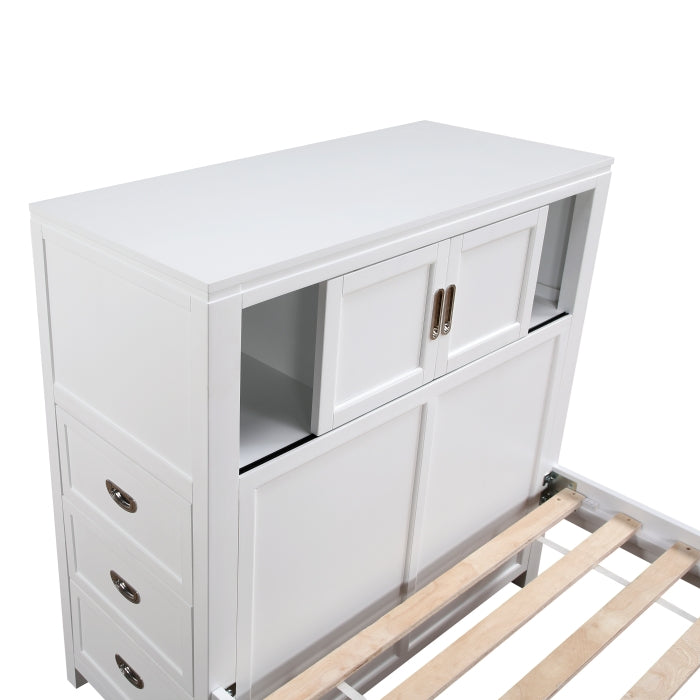Homelegance - Sloane Twin Bookcase Bed with Hidden Desk, Stool and Storage Bench in White - B2024WHBC-1