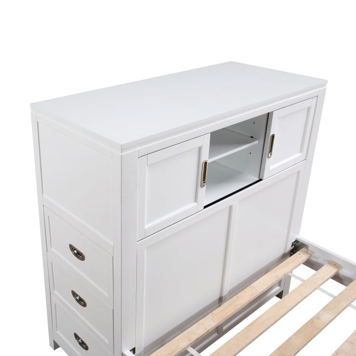 Homelegance - Sloane Twin Bookcase Bed with Hidden Desk, Stool and Storage Bench in White - B2024WHBC-1