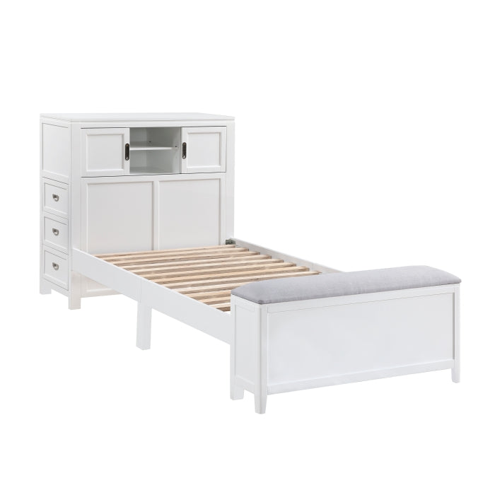 Homelegance - Sloane Twin Bookcase Bed with Hidden Desk, Stool and Storage Bench in White - B2024WHBC-1