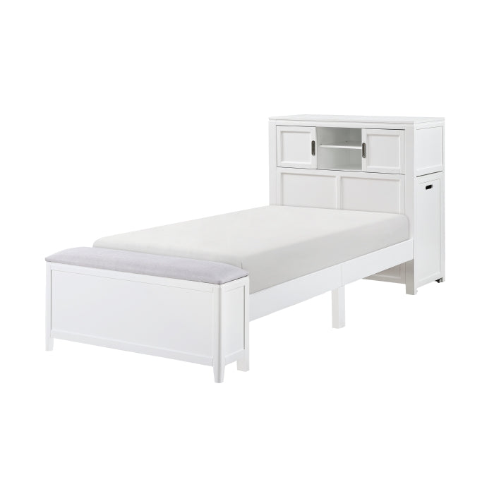 Homelegance - Sloane Twin Bookcase Bed with Hidden Desk, Stool and Storage Bench in White - B2024WHBC-1 - GreatFurnitureDeal
