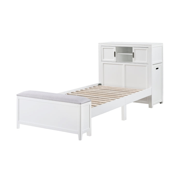 Homelegance - Sloane Twin Bookcase Bed with Hidden Desk, Stool and Storage Bench in White - B2024WHBC-1 - GreatFurnitureDeal