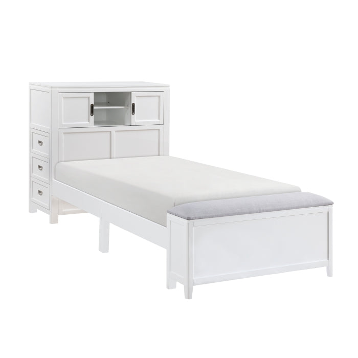 Homelegance - Sloane Twin Bookcase Bed with Hidden Desk, Stool and Storage Bench in White - B2024WHBC-1 - GreatFurnitureDeal