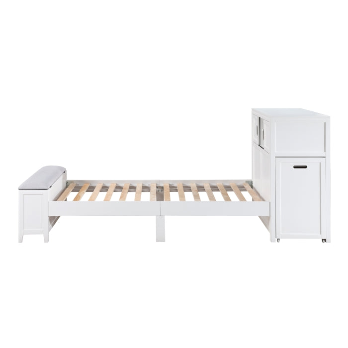 Homelegance - Sloane Twin Bookcase Bed with Hidden Desk, Stool and Storage Bench in White - B2024WHBC-1 - GreatFurnitureDeal