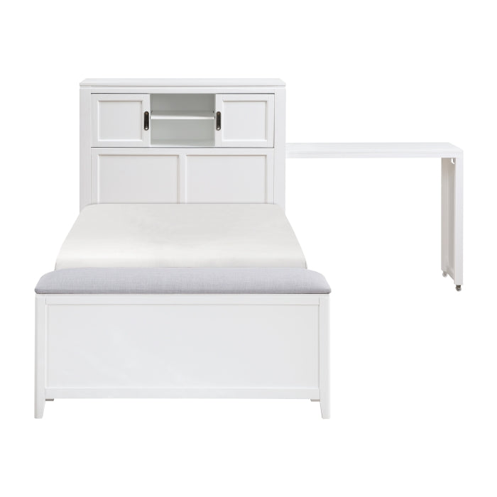 Homelegance - Sloane Twin Bookcase Bed with Hidden Desk, Stool and Storage Bench in White - B2024WHBC-1 - GreatFurnitureDeal