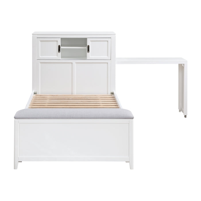 Homelegance - Sloane Twin Bookcase Bed with Hidden Desk, Stool and Storage Bench in White - B2024WHBC-1