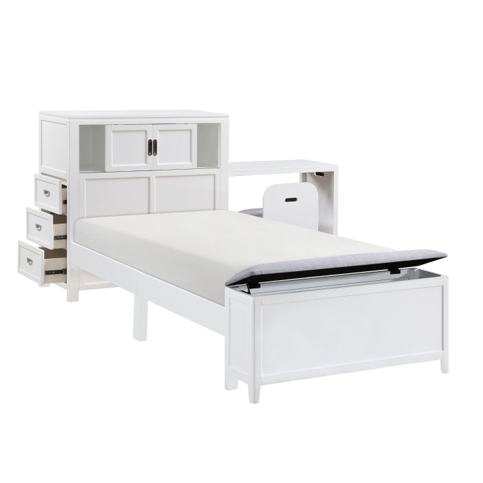 Homelegance - Sloane Twin Bookcase Bed with Hidden Desk, Stool and Storage Bench in White - B2024WHBC-1 - GreatFurnitureDeal