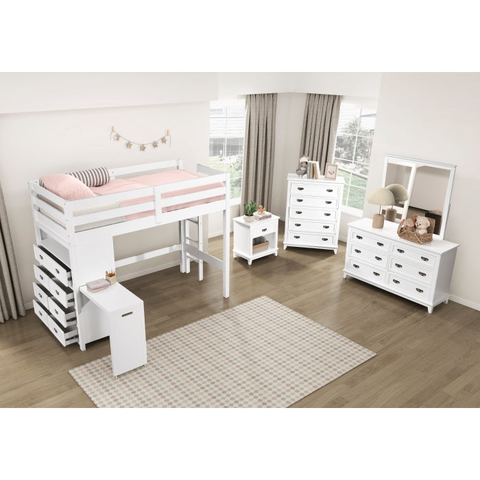 Homelegance - Sloane Twin/Full Loft Bunk Bed with Chest and Hidden Desk in White - B2024WHLTF-1 - GreatFurnitureDeal