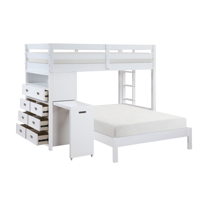 Homelegance - Sloane Twin/Full Loft Bunk Bed with Chest and Hidden Desk in White - B2024WHLTF-1