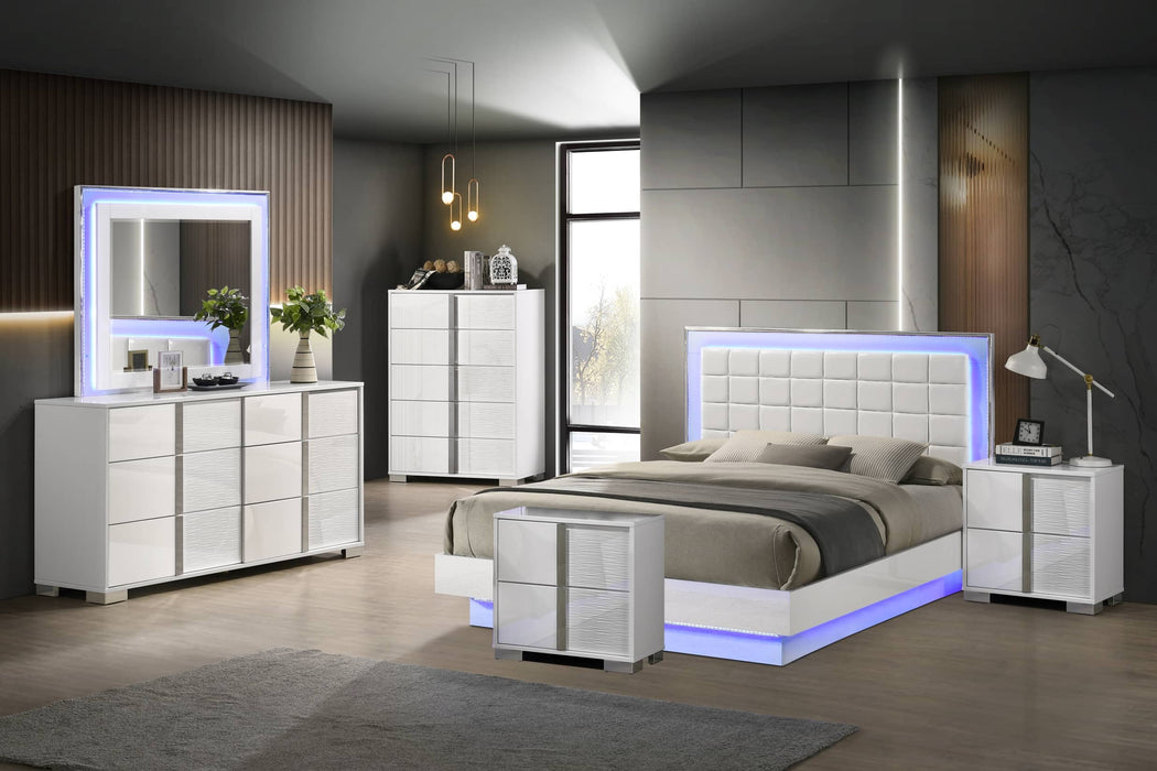 Mariano Furniture - B750 6 Piece Eastern King Bedroom Set in White Lacquer - BQ-B750-EK4NC - GreatFurnitureDeal