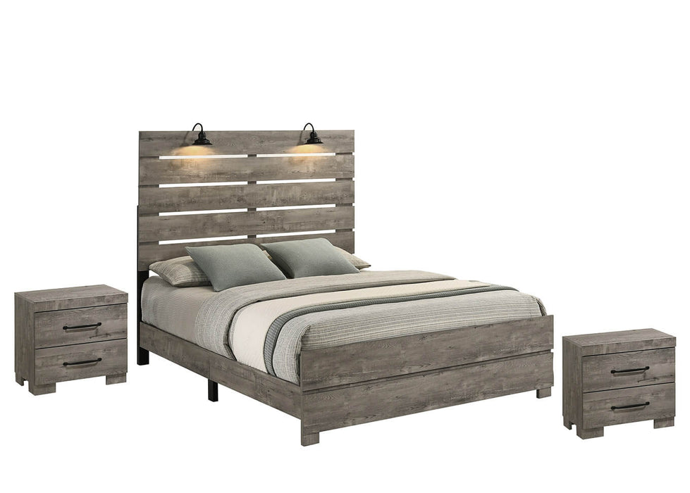 Mariano Furniture - 3 Piece King Bedroom Set with Headboard Lamps in Antique Gray - BQ-B820-EK2N - GreatFurnitureDeal